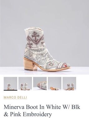 Marco Delli Minerva Embroidered White Ankle Boot